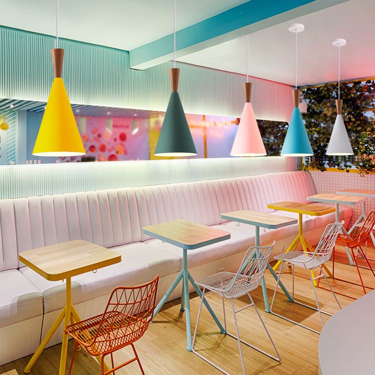 1 Light Metal Pendant Lighting Fixtures Modern Tapered Dining Room Hanging Pendant Lights