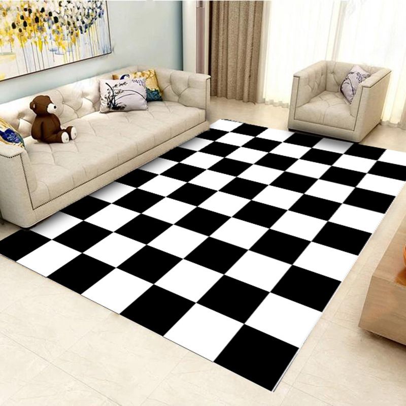 Black Modern Carpet Polyester Geometric Carpet Washable Rug for Home Decoration