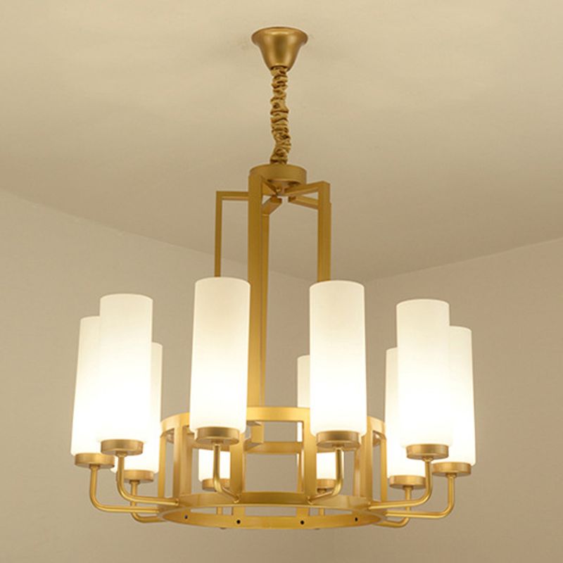 Modern Style Multi Lights Pendant Lighting Fixtures Milk Glass Cylinder Ceiling Chandelier