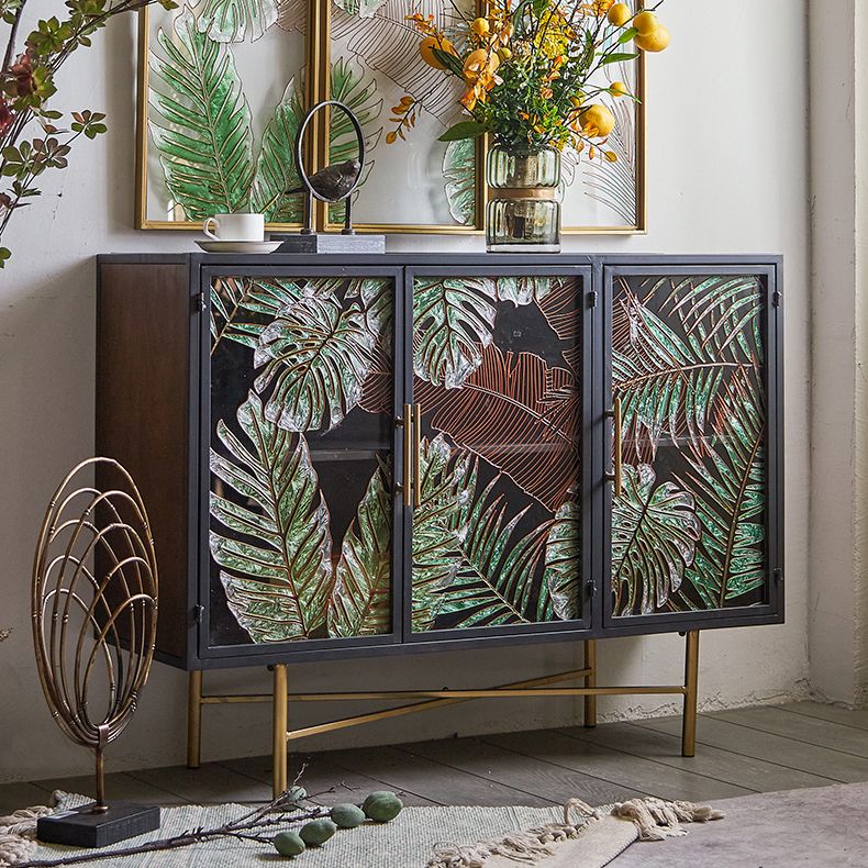 Traditional Wooden China Cabinet Glass Doors Display Stand with Doors