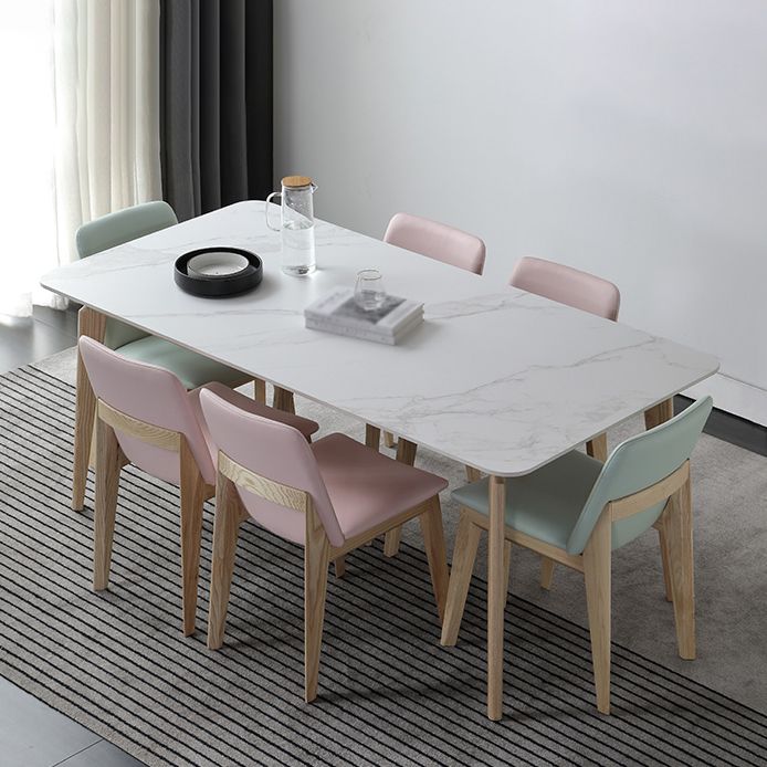 Rectangle Dining Table White Tone Fixed Table with Sintered Stone Top