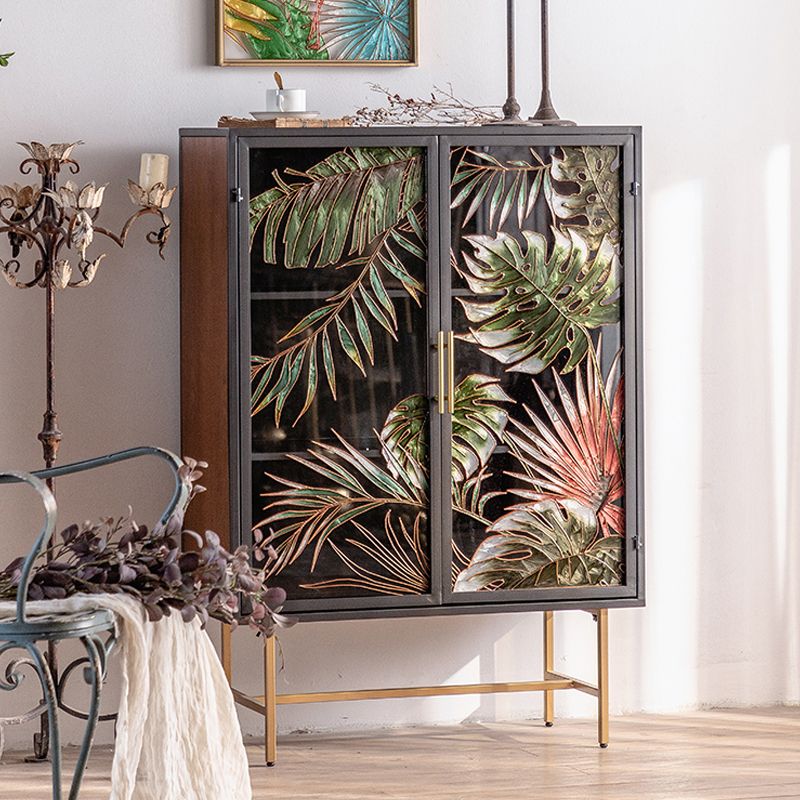 Contemporary Metal Display Stand Glass Doors Display Cabinet for Living Room