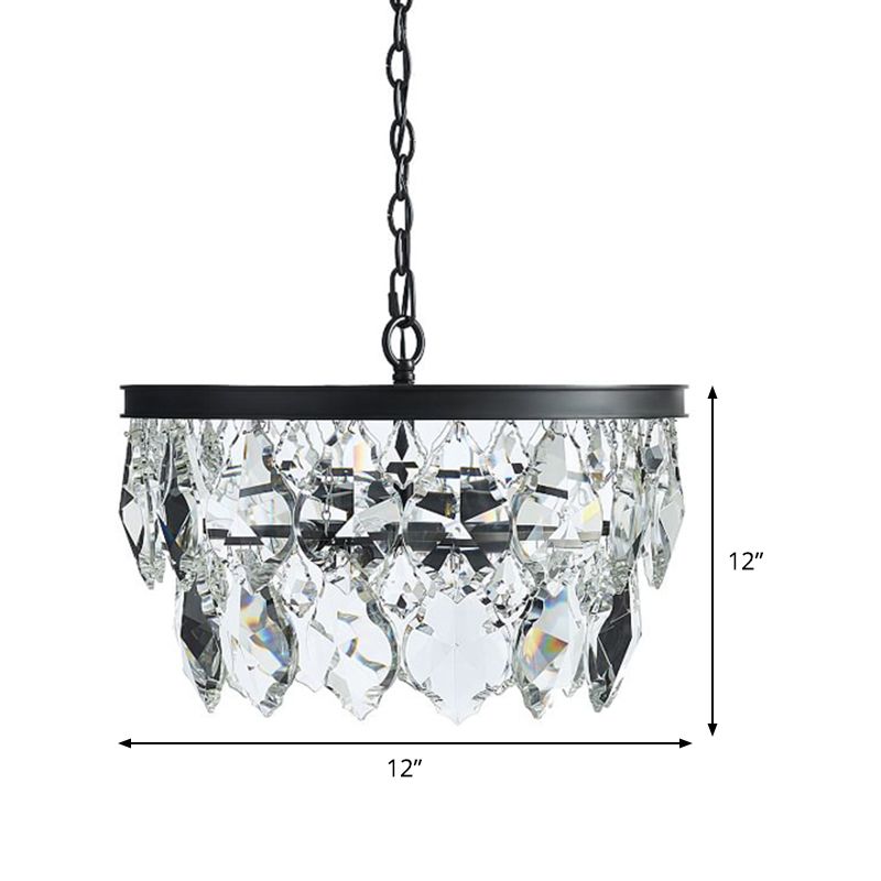 2-laags kroonluchter licht Modern Crystal 3 Heads Black Hanging Lamp Kit voor eetkamer