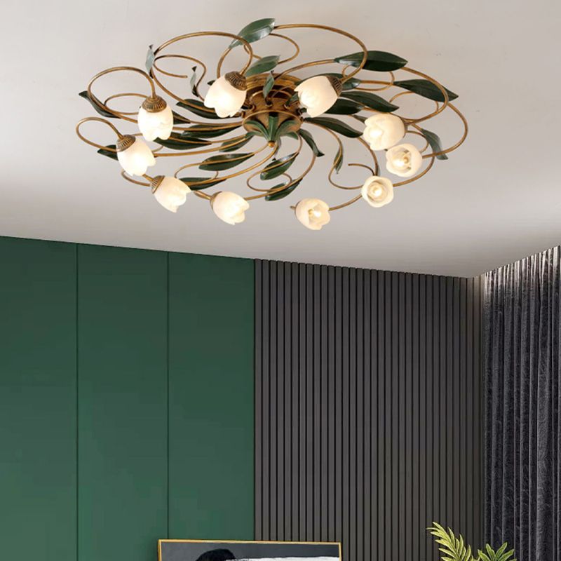 American Style Ceiling Light Iron Ceiling Lamp with Glass Shade for Bedroom