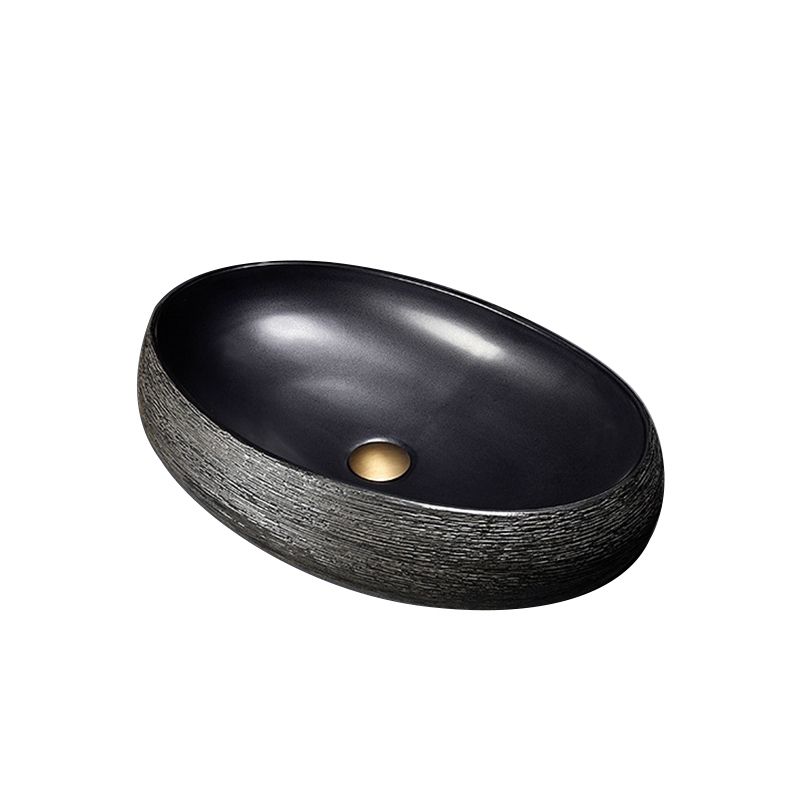 Modern Bathroom Sink Vitreous China Hand Painted Oval Vessel Lavatory Sink