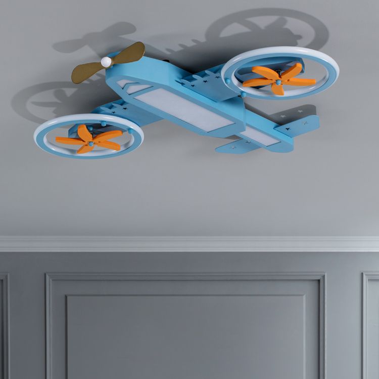 Lámpara de techo de metal LED moderna con luz empotrada en avión azul para dormitorio de niños