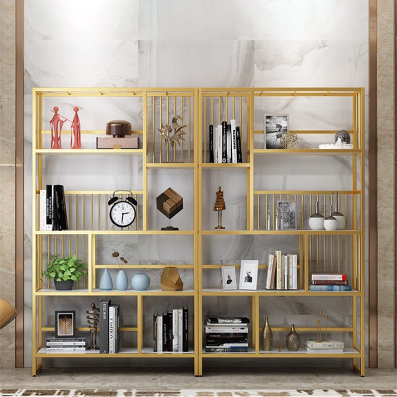 Metal and Wooden Shelf Bookcase Vertical Open Bookshelf with Shelves