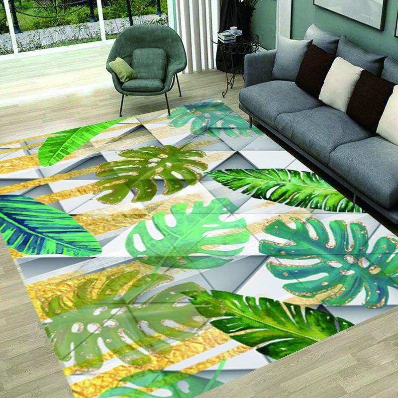 Élégant écarte de tapis vert Plant Plante Polyester Area Tapis Anti-Slip Tapis de soins faciles pour la décoration intérieure