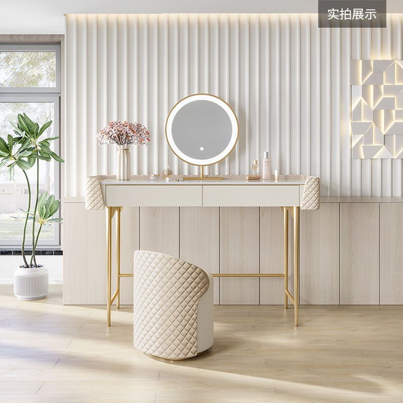 White Vanity Desk with 2 Storage Drawers 17.71" Wide Wood Vanity Set, Glam Style