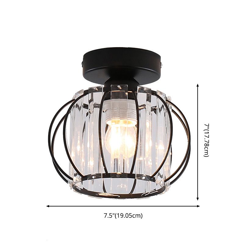 Caged Crystal Flush Ceiling Light Modern Style 1 Bulb Flush Mount Light for Hallway