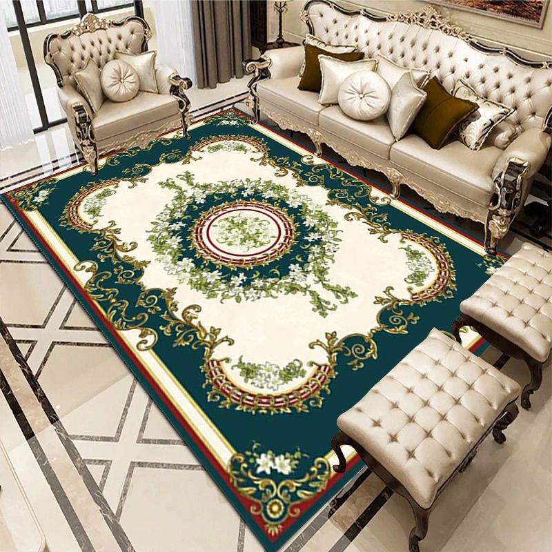 European Style Carpet Flower Printed Indoor Rug Polyester Stain Resistant Carpet for Living Room