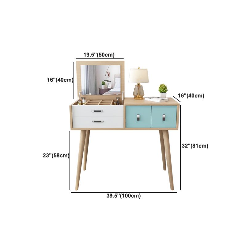 Wooden Flip-top Vanity Set Modern Natural Vanity Desk with Drawers