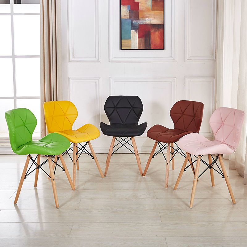 Sedie da pranzo laterale in pelle nordica sedia a bracciale senza braccio con gambe in legno