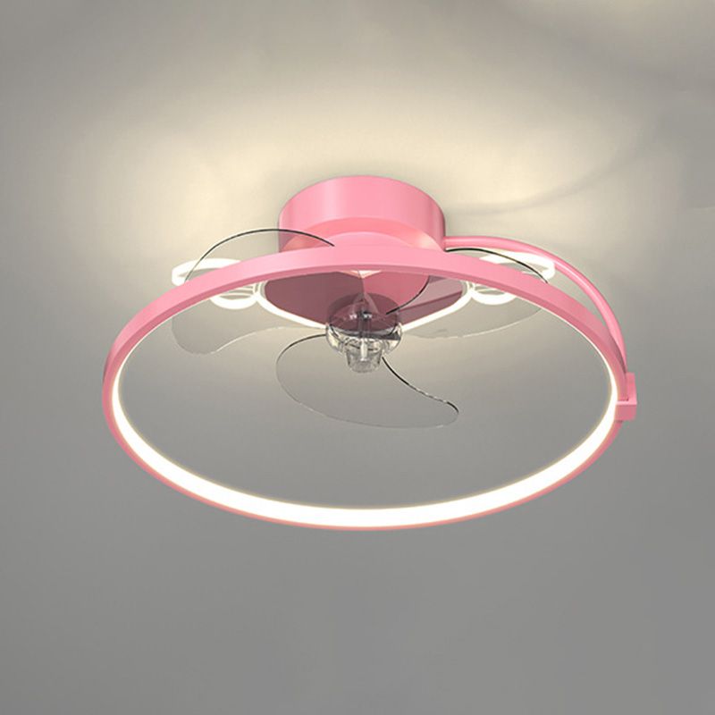 Heart Wings Shaped Ceiling Fan Lamp Cartoon Metal Children Bedroom LED Flush Mount Light