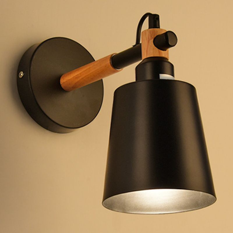 Nordic Wall Sconce Tapered Sconce Light with Metal and Wood for Bedroom