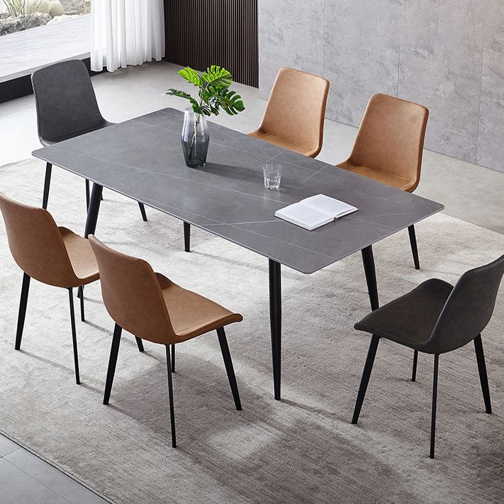 Sintered Stone Grey Tone Table Industrial 4 Legs Table for Dining Room