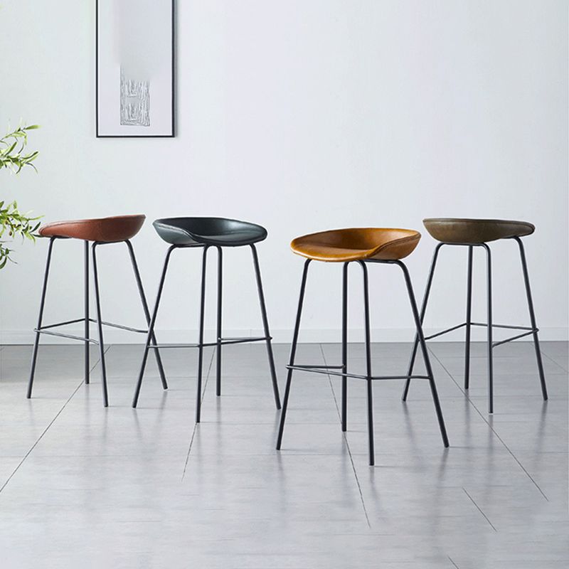 Industrial Metal Distressed Barstool Indoor Tall Stool with Leather Seat