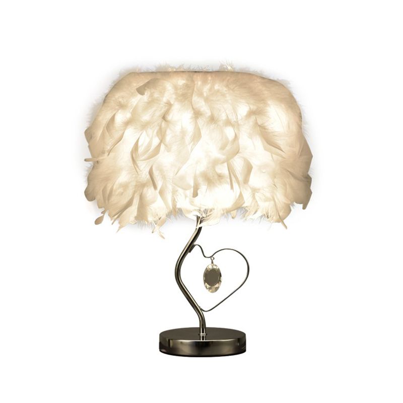 Cylindrical Bedroom Table Light Natural Feather Single-Bulb Nordic Nightstand Lamp