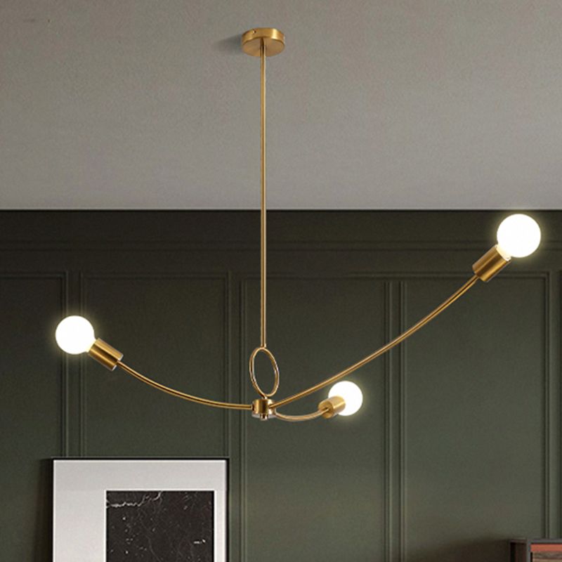 Minimalist Burst Ceiling Chandelier Metallic 3 Bulbs Dining Room Pendant Ceiling Light in Black/Gold