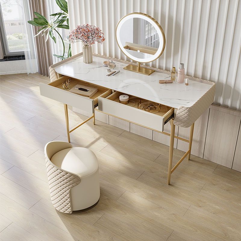 White Vanity Desk with 2 Storage Drawers 17.71" Wide Wood Vanity Set, Glam Style