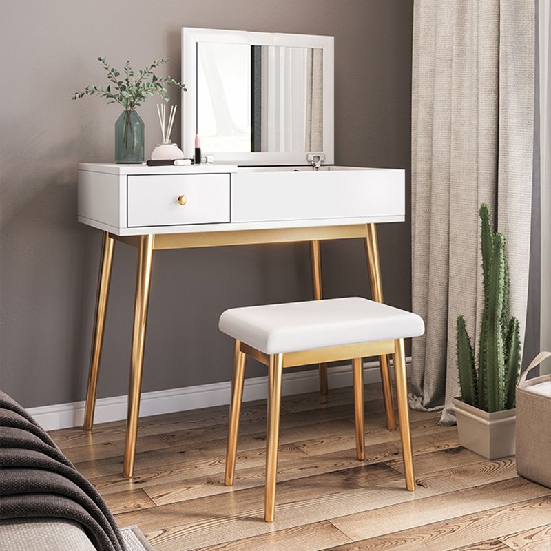 White Flip-Top Makeup Vanity Set Modern 29.53" H Dresser with Storage