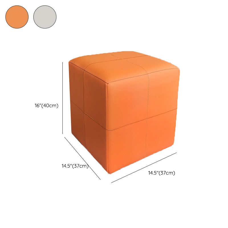 Luxury Pouf Ottoman Genuine Leather Upholstered Solid Color Square Ottoman
