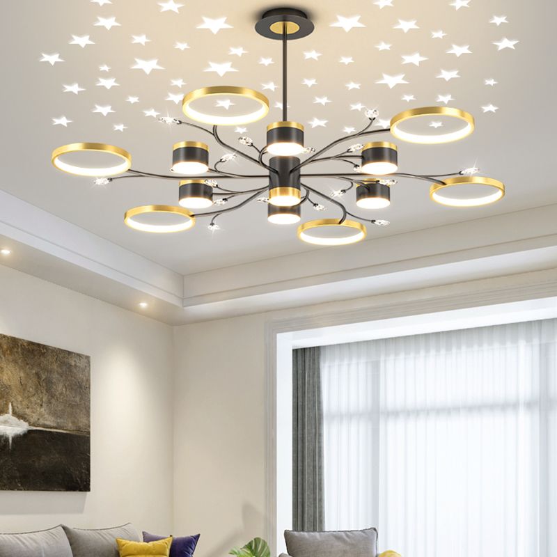 12 koppen plafond hanglamp eenvoud kroonluchter verlichtingsarmaturen in zwart-goud