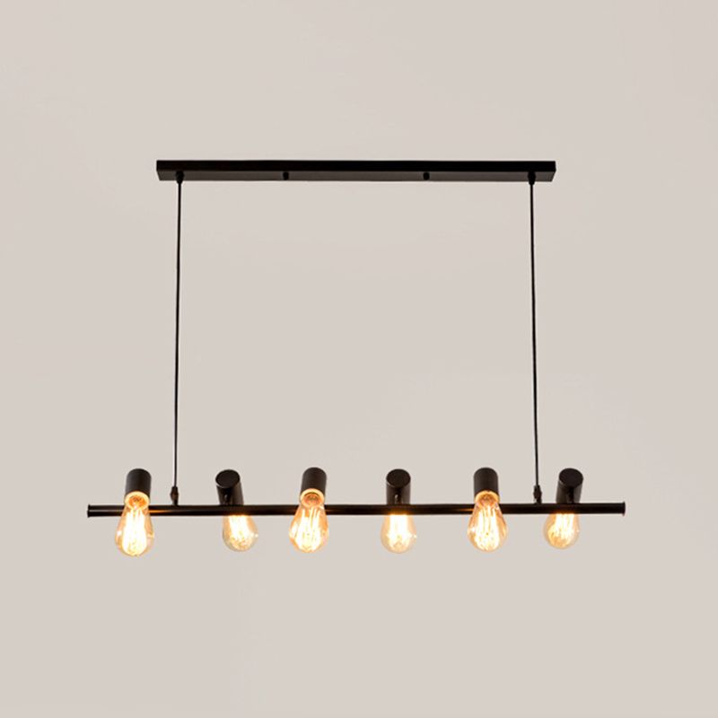 Metal Linear Pendant Lighting Industrial Island Light Fixtures in Black for Restaurant