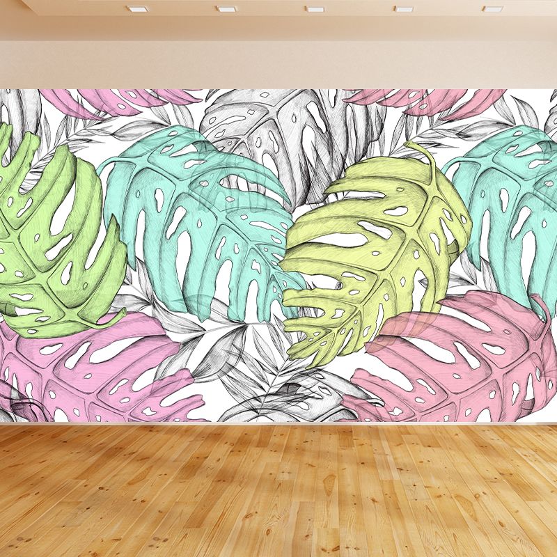 Tropical Botanical Wall Paper Mural Stain Resistant Pastel Wall Decor for Home