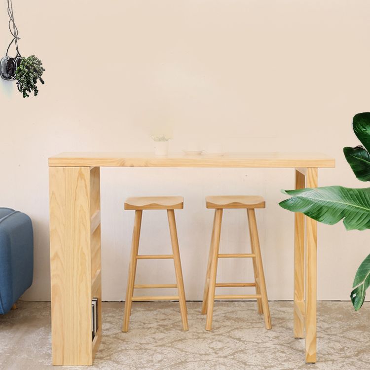Modern Solid Wood Rectangle Counter Table Natural Storage Bistro Bar Height Cocktail Table