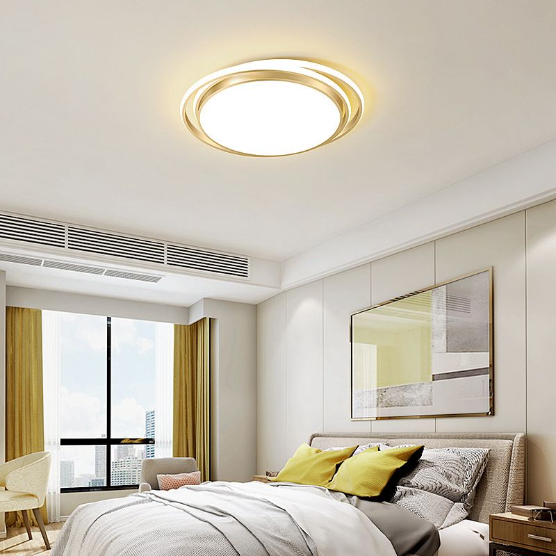 Luz LED circular dorada de montaje empotrado, montaje empotrado de techo de metal minimalista moderno para sala de estar