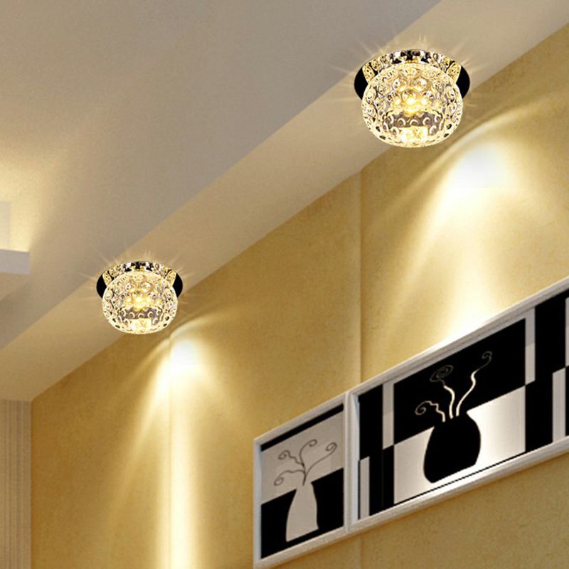 Clear Dome Ceiling Mounted Light Simple Dimpled Crystal LED Flush Mount Spotlight for Corridor