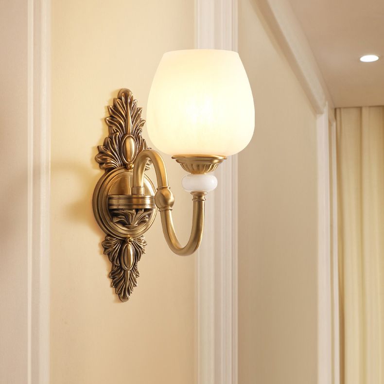 Copper Gold LED Wall Sconce in Modern Luxury Style Glass Indoor Wall Light with Jade Decoration