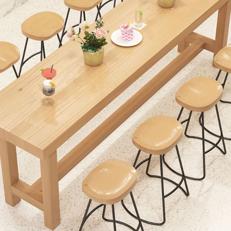 Contemporary Solid Wood Bar Dining Table Trestle Base Bar Table in Natural