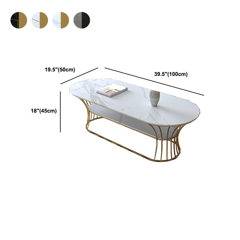 Glam 17.7" H Oval Slate Coffee Table Metal Frame Cocktail Table
