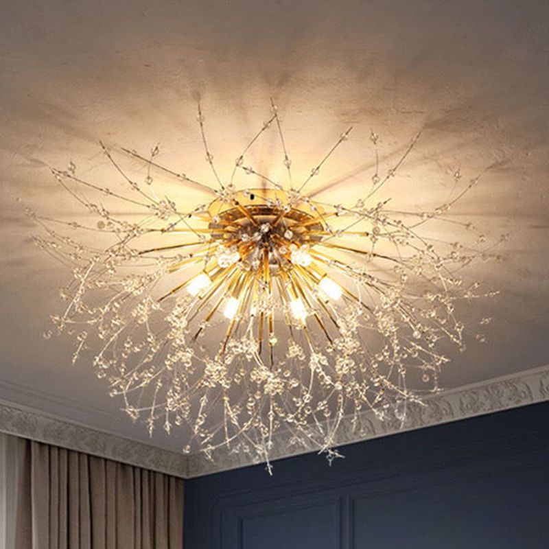 Diente de león Luz de montaje semi empotrada Decoración de cristal lujosa moderna Montaje empotrado en el techo para dormitorio