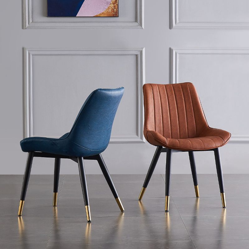 Modern Armless Dining Chairs Solid Back Leather Side Chairs with Metal Legs