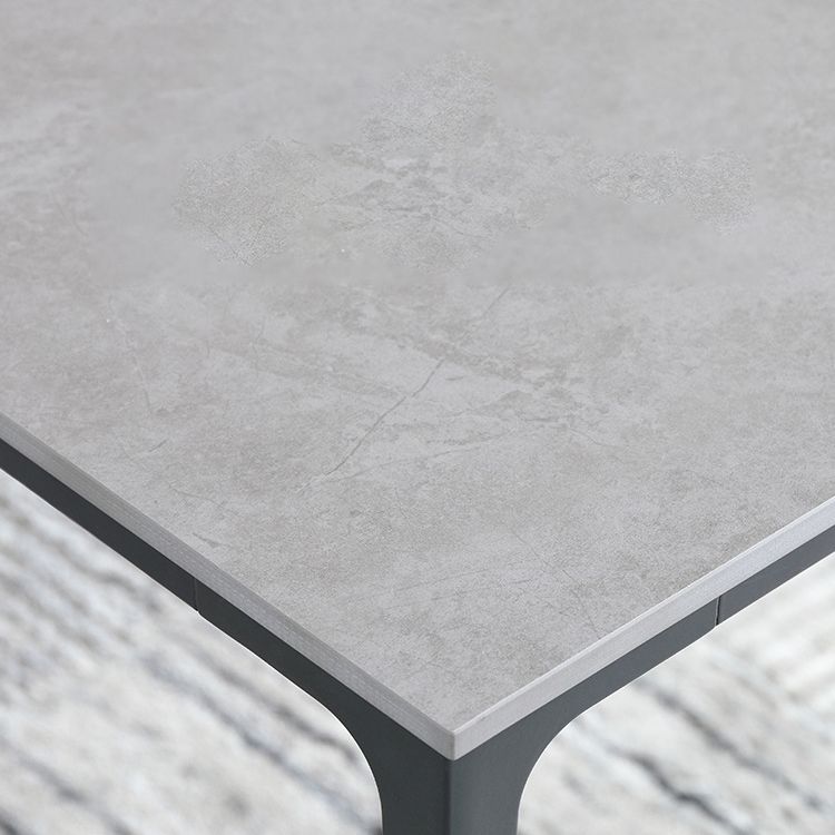Gray Stone Top Dinette Table with Metal Legs Industrial Rectangle Dining Table