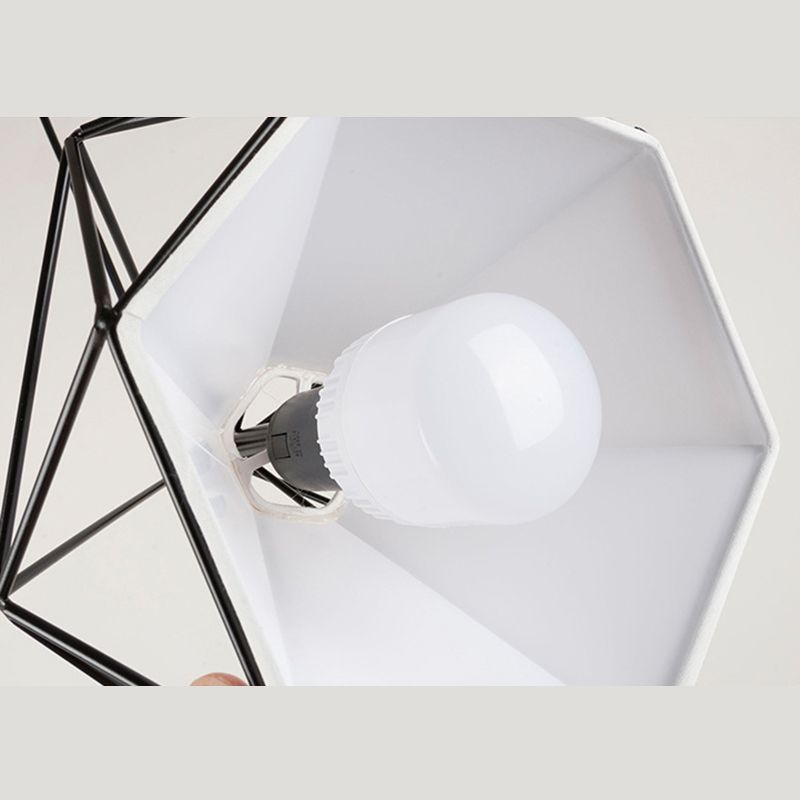 1-Light Diamond Cage Pendant Ceiling Lights Industrial Hanging Light Fixtures with Fabric Shade