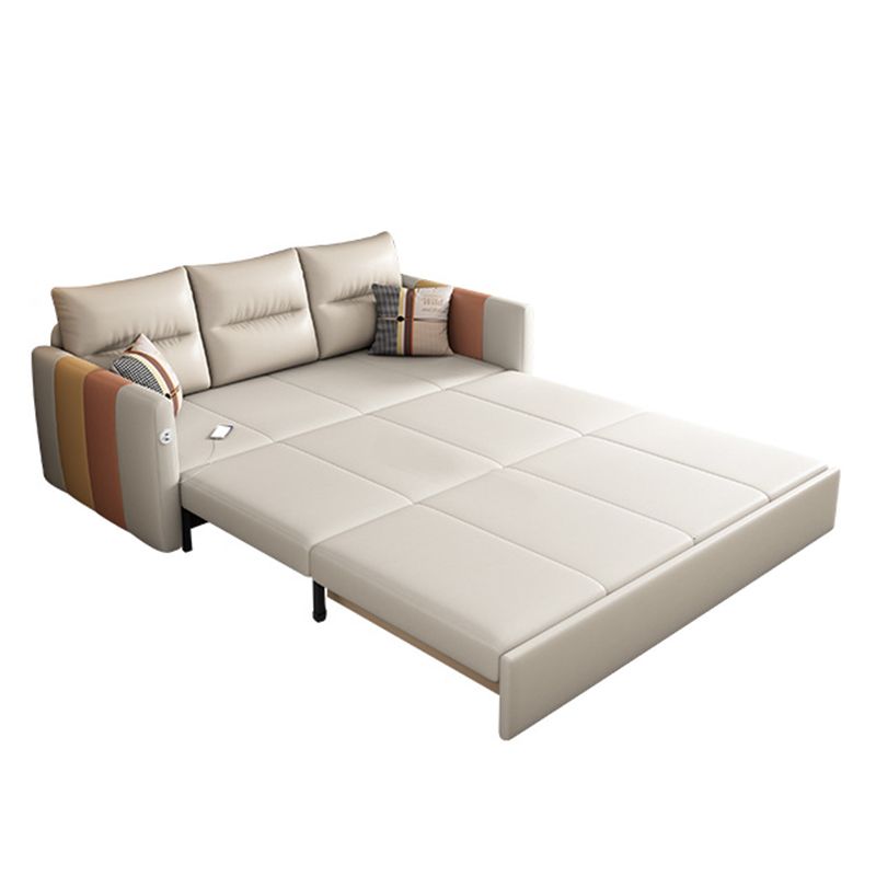Faux Leather Sofa Stain Resistant Sewn Pillow Back Sofa Bed in Light Brown
