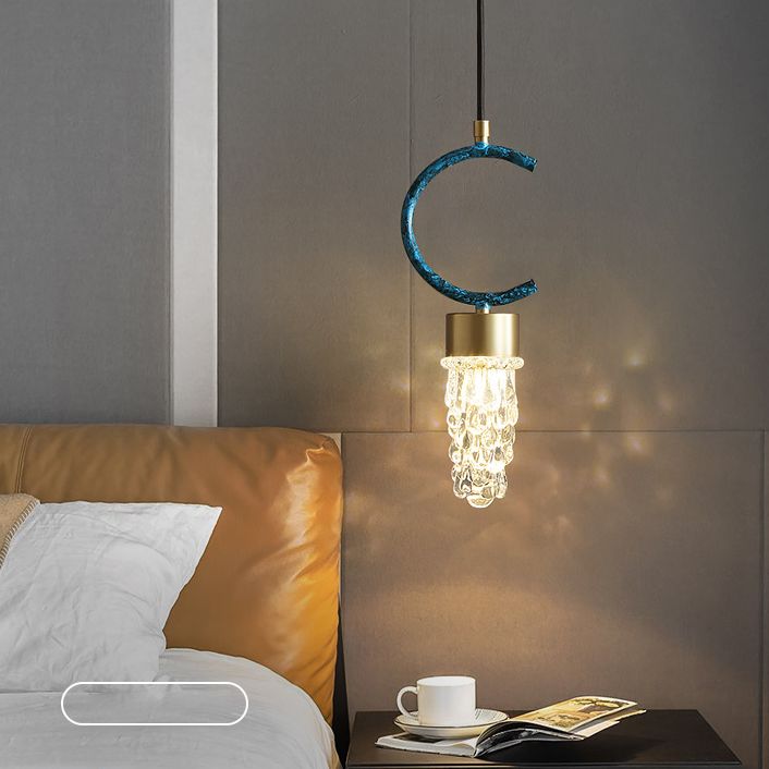 Small Crystal Glass Drop Lamp Postmodernism LED Suspension Light Fixture for Bedroom
