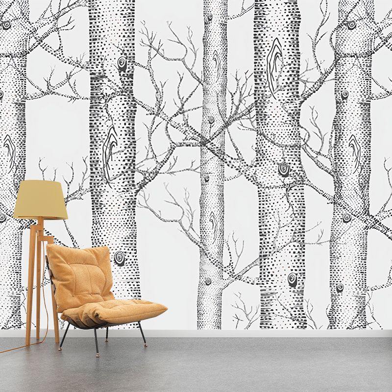 Nordic Birch Tree Wall Art in Grey Bedroom Decorative Wall Mural, Custom-Printed