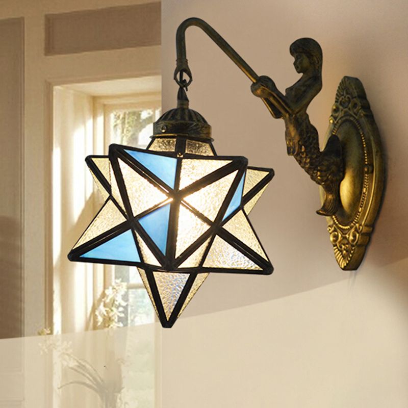 Star Wall Mounted Light 1 Head Blue and Clear Dimple Glass Mediterranean Sconce Lighting