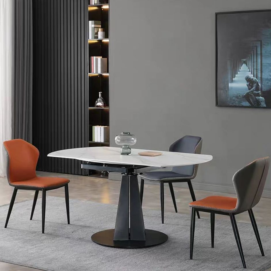 Modern Style Extendable Table Pedestal Dining Table for Kitchen