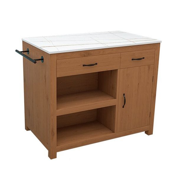 Modern Stationary Kitchen Island Table Wood Rectangular Kitchen Island Table with Drawer