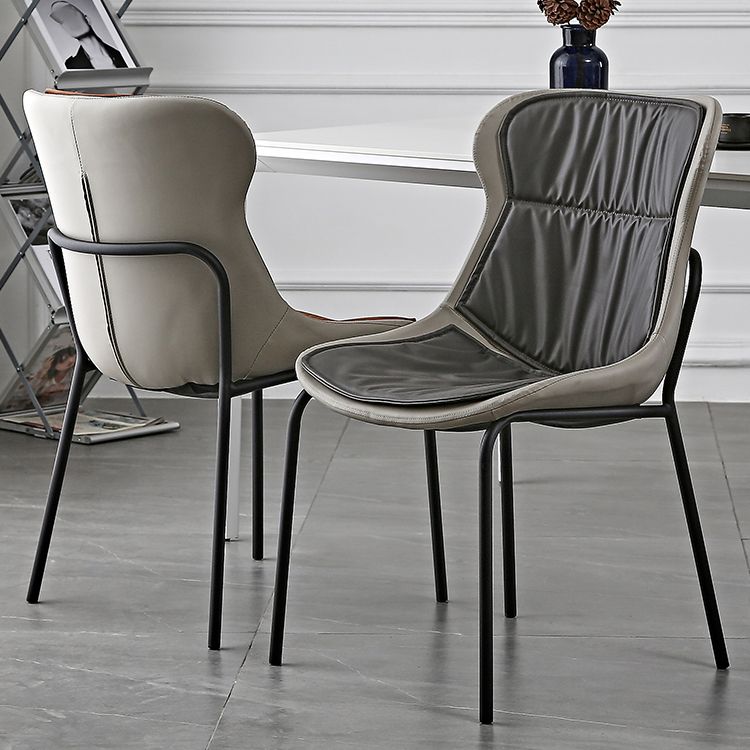 Sillas de comedor de cuero de estilo industrial, sillas laterales de comedor sin brazos con respaldo sólido