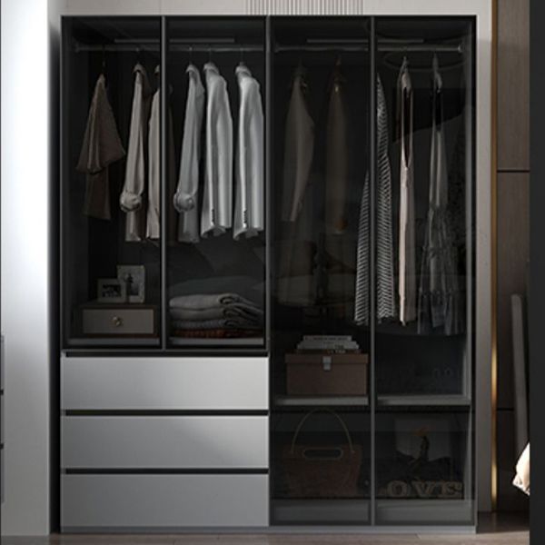 Modern Wood Frame Wardrobe Armoire Freestanding Wardrobe with 3 Self Close Drawers