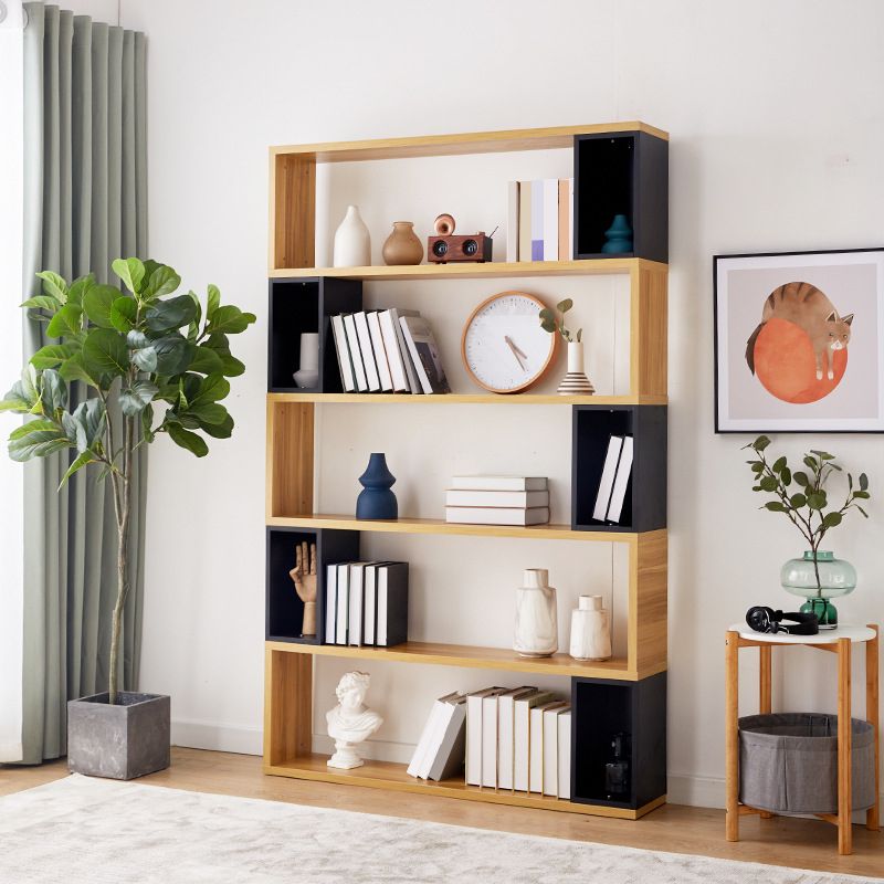Modern geometry Bookshelf Multi Shelfs Open Back Bookcase in Natural