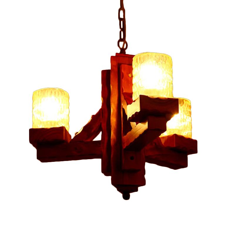 Cilindro sala da pranzo il lampadario a pendente lampadario rustico in vetro spremuto a 3 luci illuminazione a sospensione marrone con braccio in legno