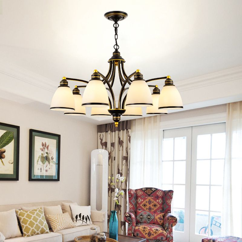 American Style suspendu lustre en verre blanc Shade Livale de lustre en noir